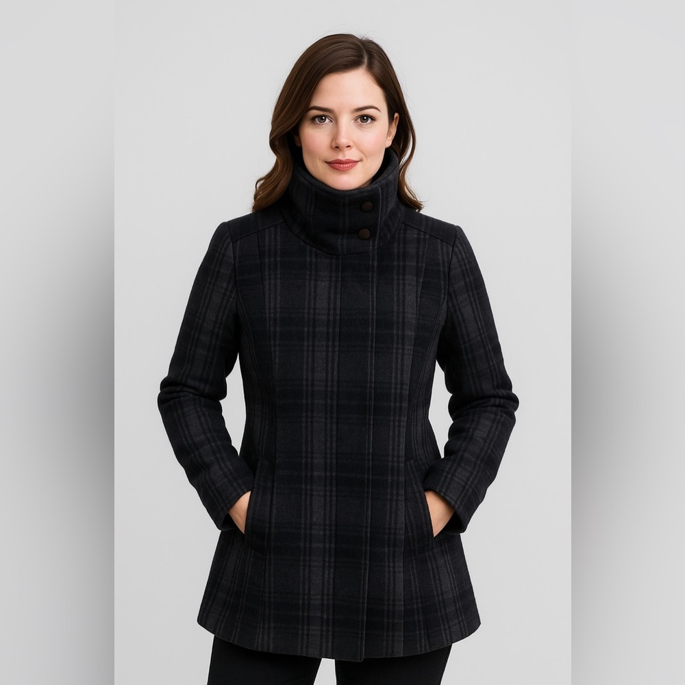 BRIDGE & BURN Gray Plaid Wool Coat